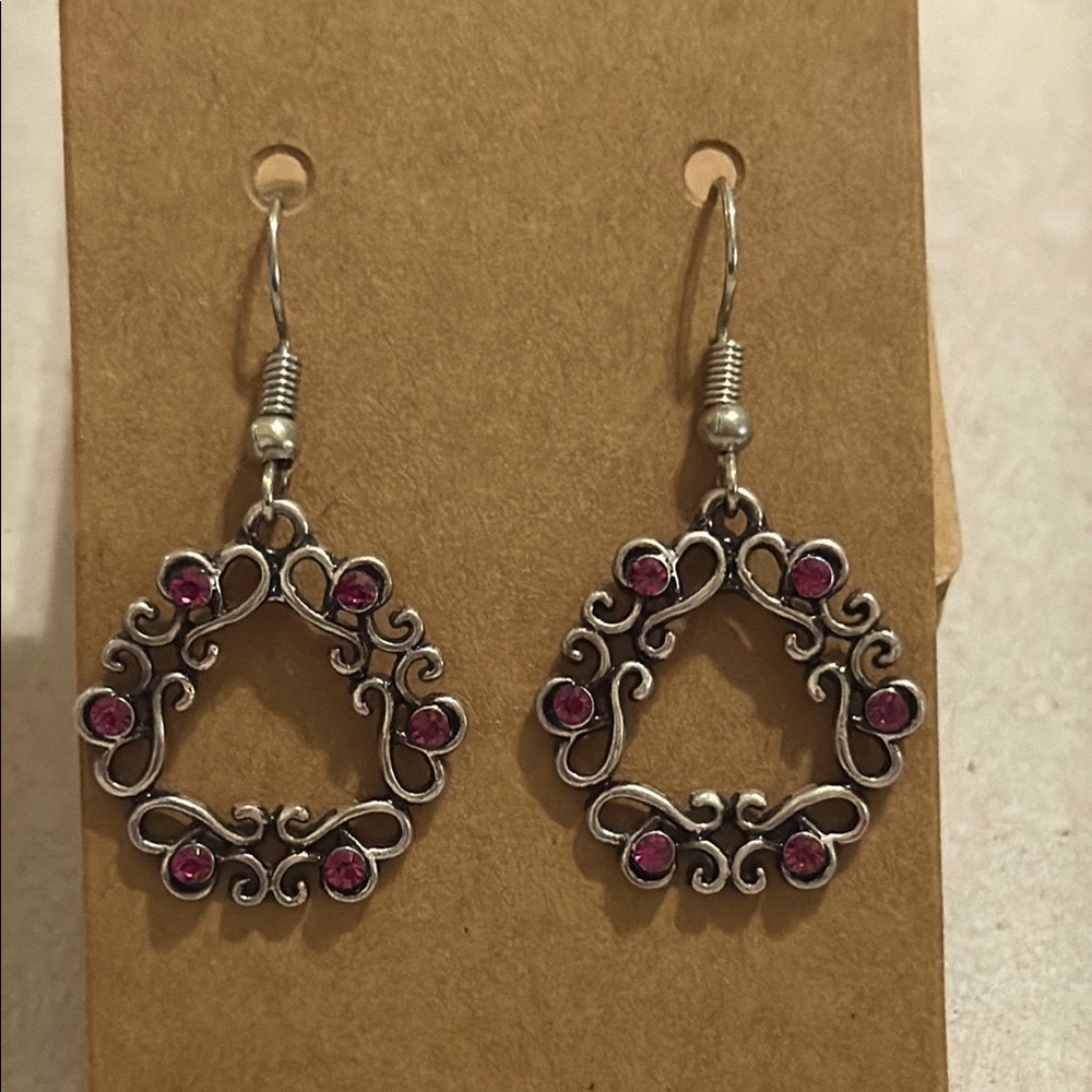 2 for $5 / $4 each ~~ Silver & Pink Wreath Earrings